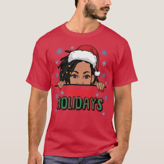 Happy Holidays Christmas Snow Melanin Women Black  T-Shirt