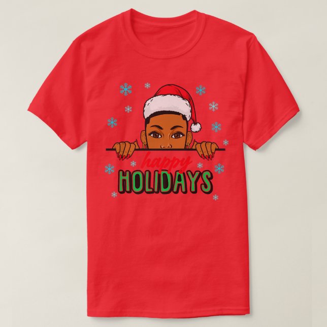 Happy Holidays Christmas Snow Melanin Women Black  T-Shirt (Design Front)