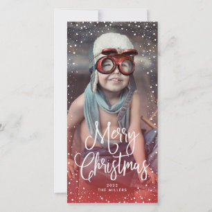 Happy Holidays Christmas Snow Photo RED Holiday Card