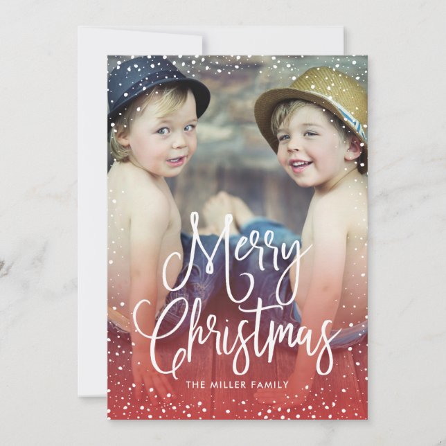 Happy Holidays Christmas Snow RED Photo Holiday Card (Front)