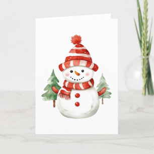 Happy Holidays Christmas Snowman with Trees BLANK Holiday Card