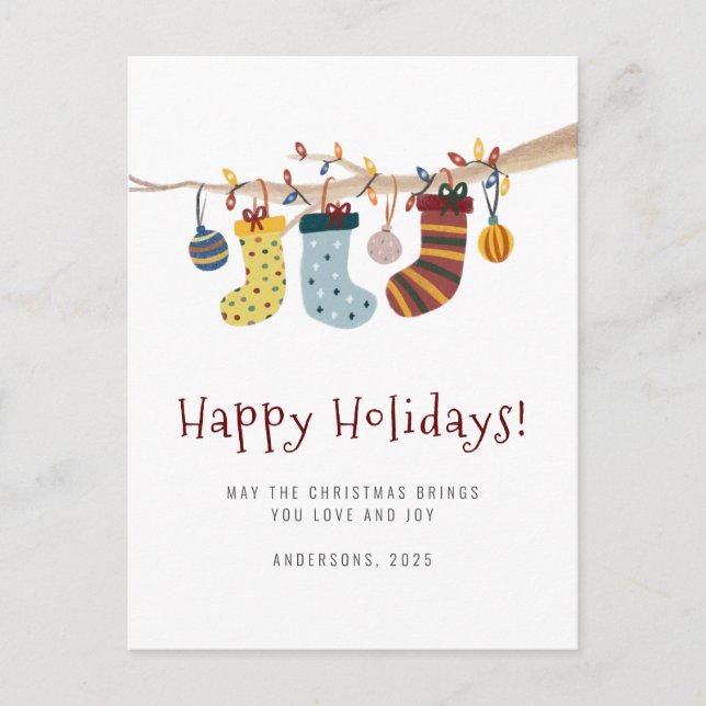 Happy Holidays Christmas Socks Greetings Postcard (Front)