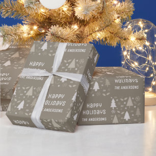 Happy Holidays Christmas Taupe Wrapping Paper