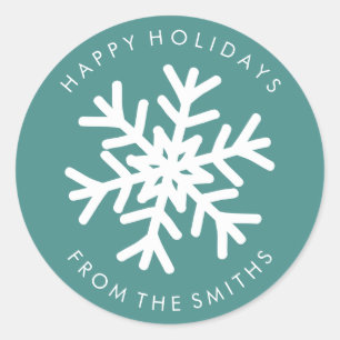 Happy Holidays - Christmas Teal + White Label