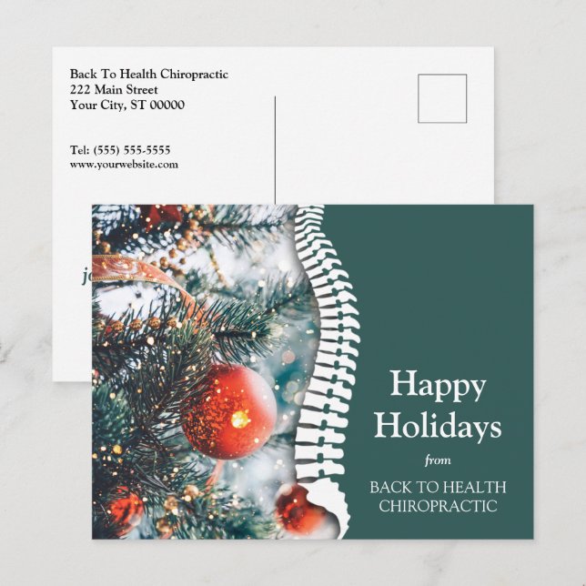 Happy Holidays Christmas Tree Chiropractic Holiday Postcard (Front/Back)