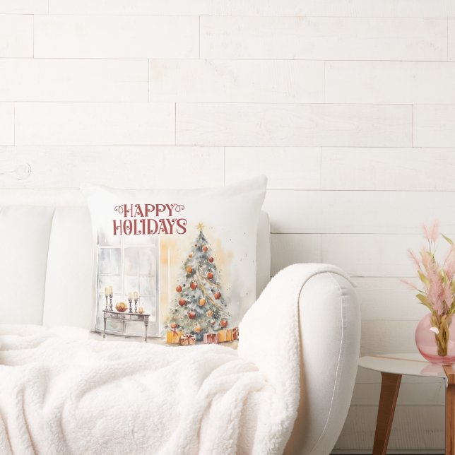 Happy Holidays Christmas Tree  Cushion (Couch)