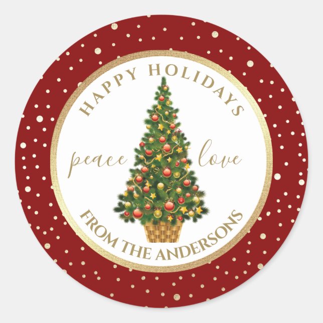 Happy Holidays. Christmas Tree Custom Classic Round Sticker (Front)