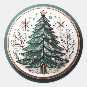 Happy Holidays Christmas Tree ID1082 Classic Round Sticker
