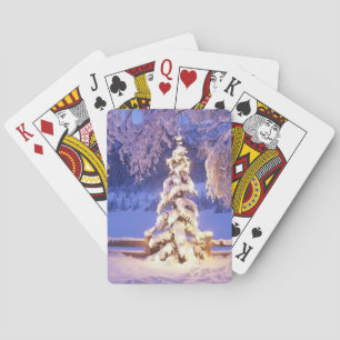 Happy holidays Christmas tree in snow Playing Cards
