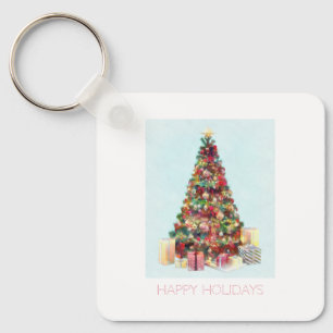 Happy Holidays. Christmas Tree Key Ring