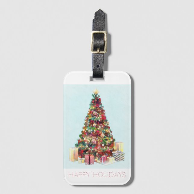 Happy Holidays. Christmas Tree Luggage Tag (Front Vertical)