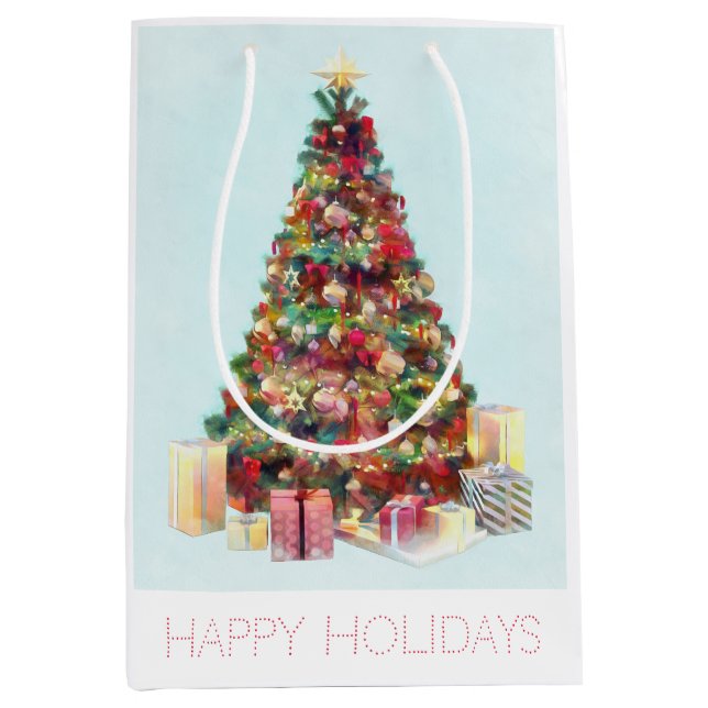 Happy Holidays. Christmas Tree Medium Gift Bag (Front)