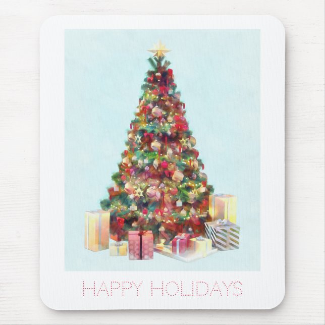 Happy Holidays. Christmas Tree Mouse Mat (Front)