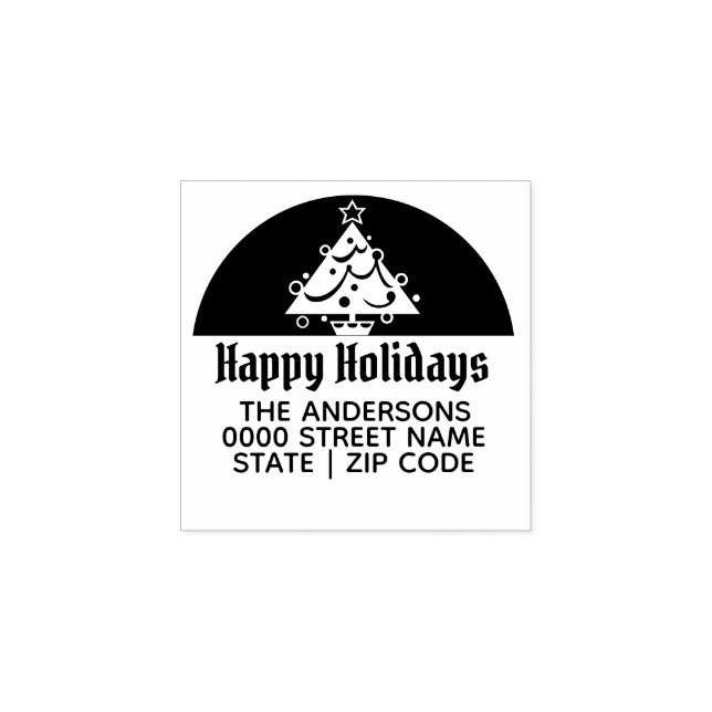 Happy holidays Christmas tree return address Rubber Stamp (Imprint)