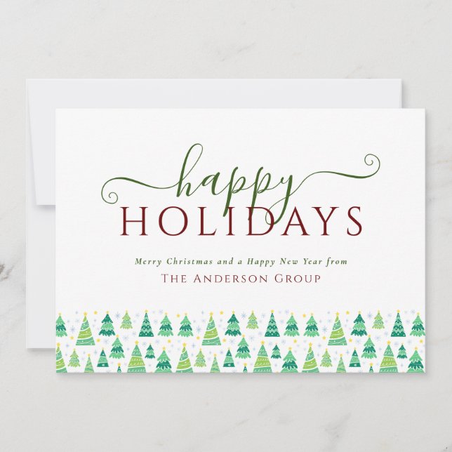 Happy Holidays Christmas Trees Corporate Business Holiday Card (Front)
