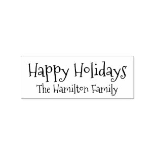 Happy Holidays Christmas Typography Custom Rubber Stamp