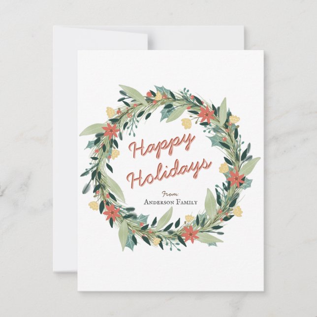 Happy Holidays Christmas Wreath Card (Front)