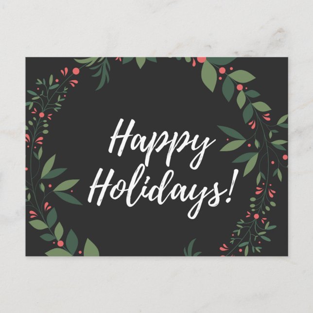 Happy Holidays Christmas Wreath  Holiday Postcard (Front)