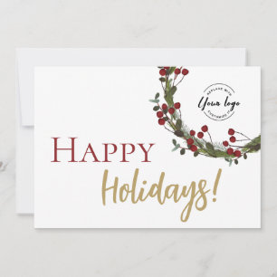 Happy Holidays Christmas wreath Simple Custom Logo Holiday Card