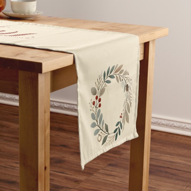 Happy Holidays Christmas Wreath Table Runner (In Situ)