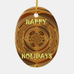 Happy Holidays Circle Art Print/Design Ceramic Tree Decoration