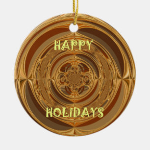 Happy Holidays Circle Art Print/Design Ceramic Tree Decoration