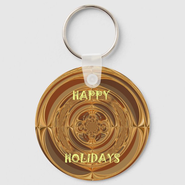 Happy Holidays Circle Art Print/Design Key Ring (Front)