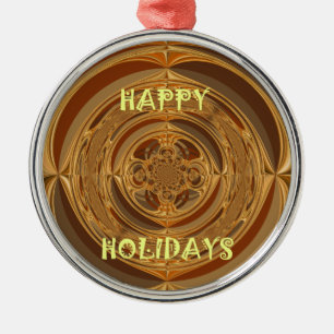 Happy Holidays Circle Art Print/Design Metal Tree Decoration