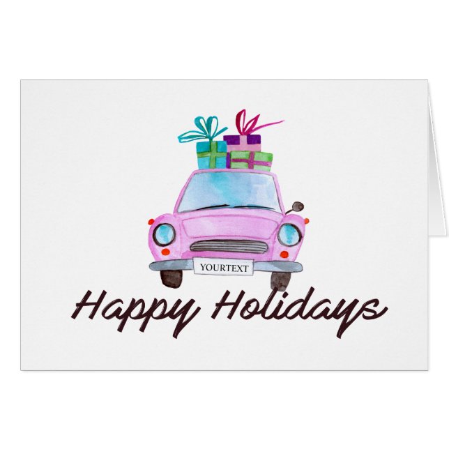 Happy Holidays Classic Car Watercolor (Front Horizontal)