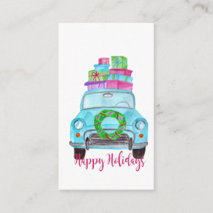 Happy Holidays Classic Car Watercolor Enclosure Card