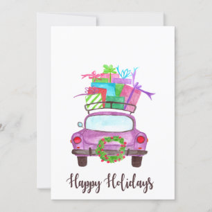Happy Holidays  Classic Car Watercolor Invitation