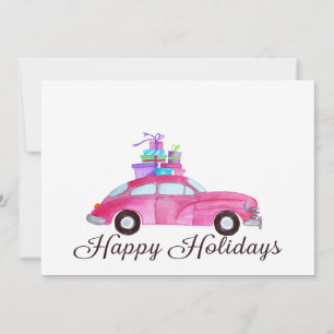 Happy Holidays  Classic Car Watercolor Invitation