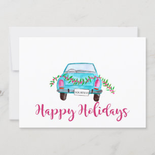 Happy Holidays  Classic Car Watercolor Invitation