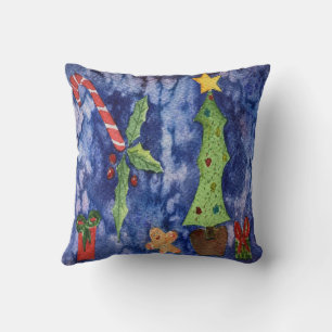 Happy Holidays Classic Christmas Icons Watercolor Cushion