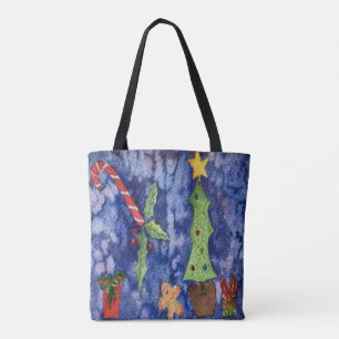 Happy Holidays Classic Christmas Icons Watercolor Tote Bag