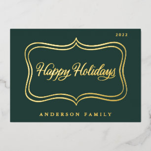 Happy Holidays Classic Gold Frame Foil Holiday Card