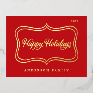 Happy Holidays Classic Gold Frame Foil Holiday Postcard