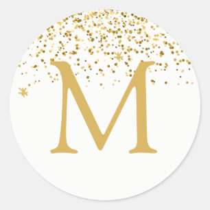 Happy Holidays Classic Gold Glitter Monogram Classic Round Sticker