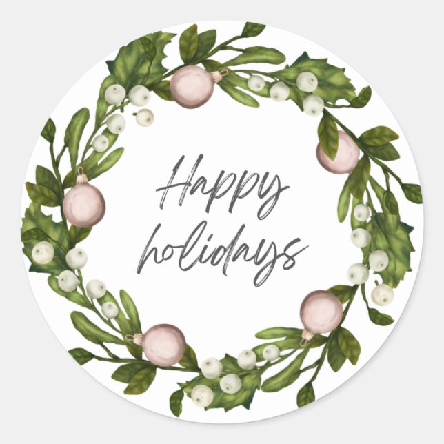 Happy Holidays Classic Round Sticker (Front)