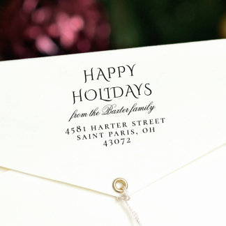Happy Holidays | Classic Script Typography Address Rubber Stamp