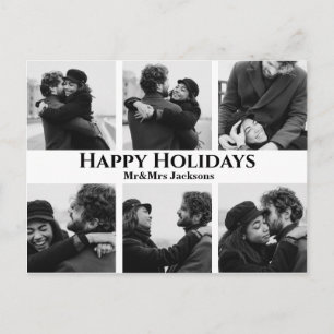 happy holidays,classic script,wedding six photos postcard