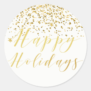 Happy Holidays Classic Typography & Gold Glitter Round Sticker