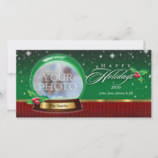 Happy Holidays Clear  Snow Globe Customisable Holiday Card (Front)