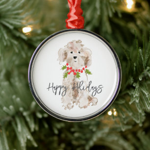 Happy Holidays Cockapoo Dog Christmas Festive Metal Tree Decoration