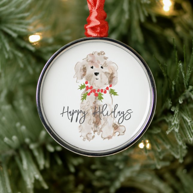 Happy Holidays Cockapoo Dog Christmas Festive Metal Tree Decoration (Tree)