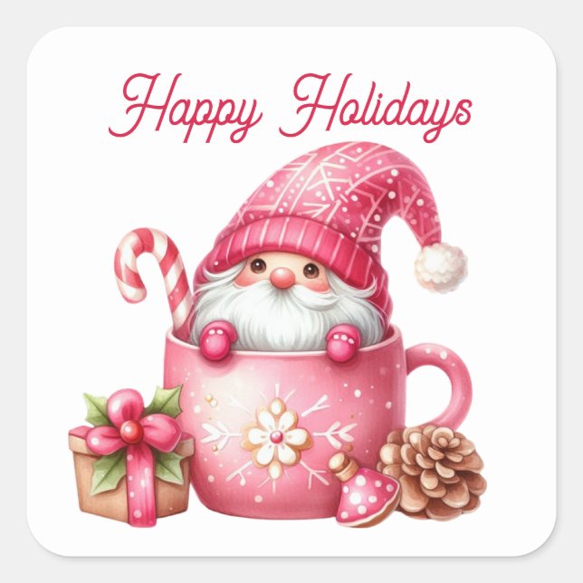 Happy Holidays cocoa gnome Christmas Square Sticker (Front)
