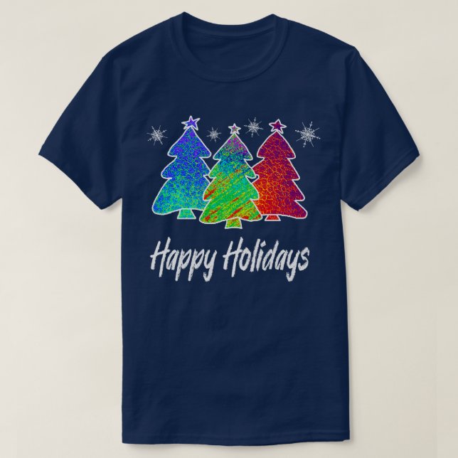 Happy Holidays Colourful Blue Green Red Cute Chris T-Shirt (Design Front)