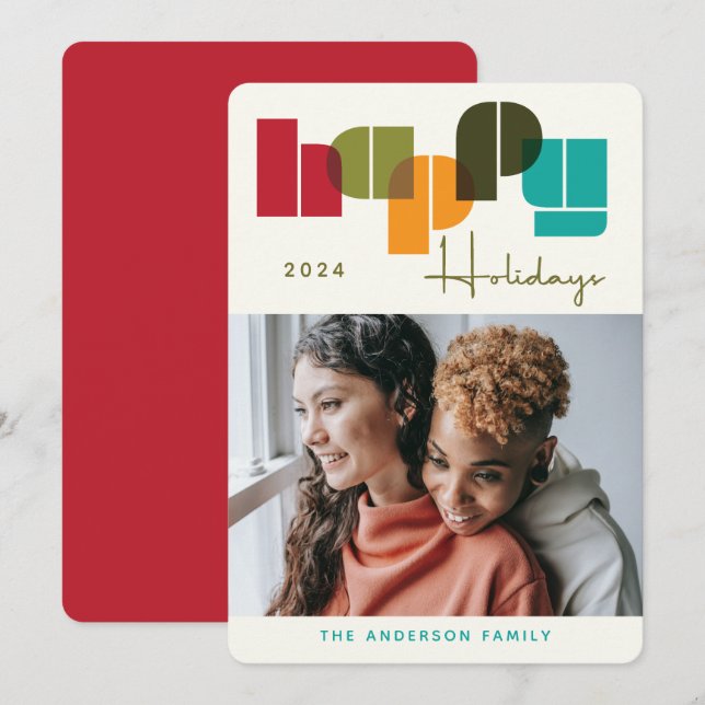 Happy Holidays Colourful Bold Typography Photo  Holiday Card (Front/Back)