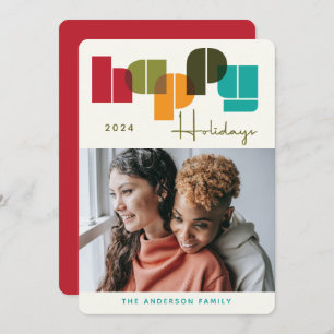 Happy Holidays Colourful Bold Typography Photo Holiday Card