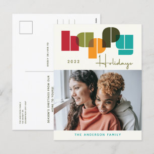 Happy Holidays Colourful Bold Typography Photo Holiday Postcard